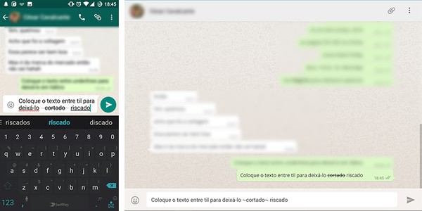 WhatsApp tem formatação com texto riscado para momentos de descontração, por exemplo — Foto: Reprodução/Elson de Souza