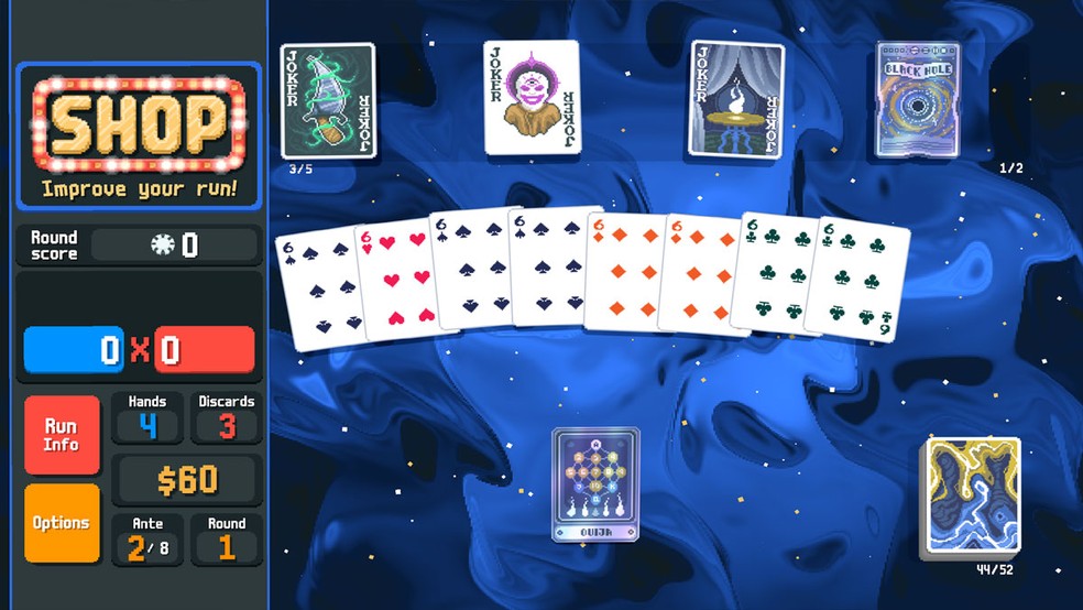 Balatro é um divertido jogo de cartas em que jogadores formam combinações para ganhar pontos de maneira viciante — Foto: Reprodução/Google Play Store