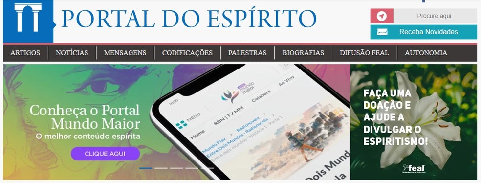 O Portal do Espírito é voltado para a divulgação da doutrina espírita, por meio de artigos, entrevistas e outros conteúdos — Foto: Reprodução/Portal do Espírito