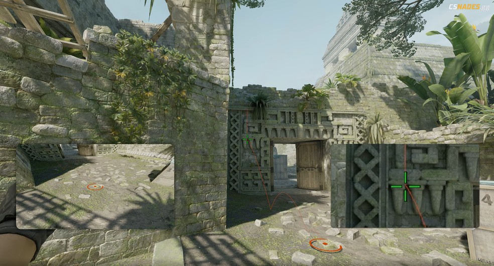 Local exato de mira para lançar a smoke e fechar a Sombra em Ancient, no Counter-Strike 2 (CS2) — Foto: Reprodução/CSnades.gg