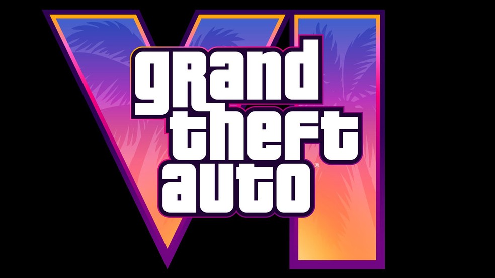 A logo de GTA 6 traz o título do game e imagens que remetem aos cenários e cores de Vice City — Foto: Reprodução/Rockstar Games