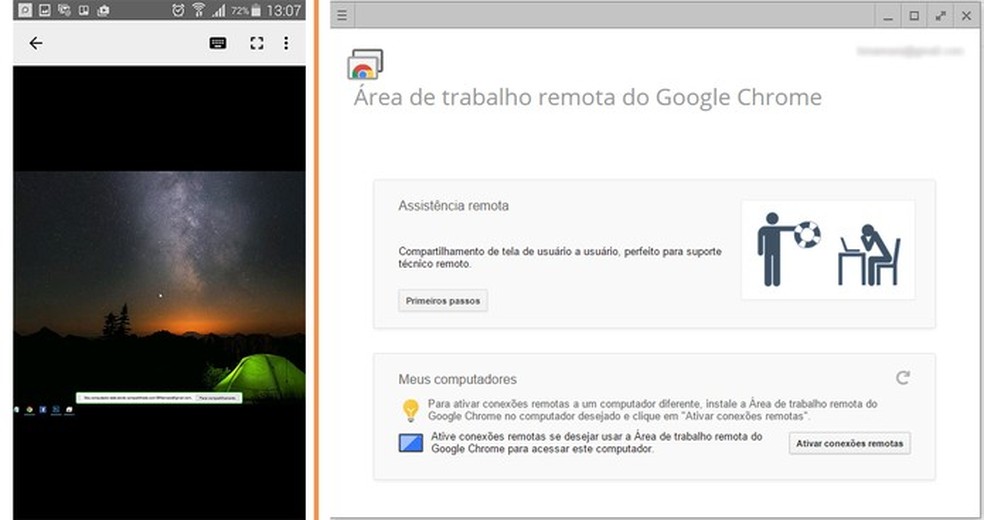Acesso remoto do computador com Windows 10 pelo Android usando app do Google (Foto: Reprodução/Barbara Mannara) — Foto: TechTudo