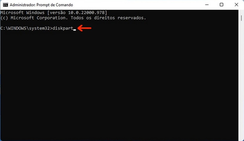 Comando "diskpart" no Prompt de Comando do Windows  — Foto: Reprodução/Raquel Freire