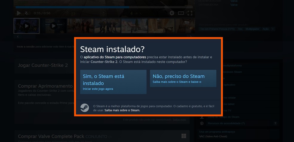 Confira se o cliente Steam está instalado no seu computador — Foto: Reprodução/Róbson Martins