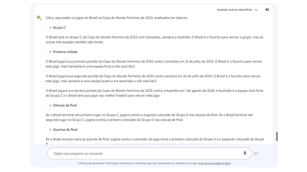 Análise de planilha com datas dos jogos da Copa Feminina, destacando jogos do Brasil — Foto: Reprodução/Júlia Silveira