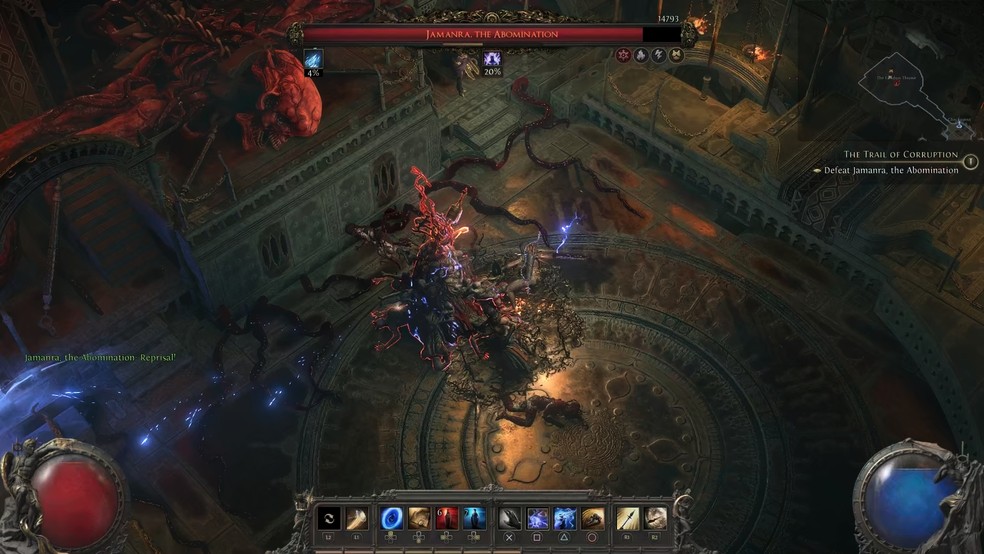 Chefes de Path of Exile 2 se comportam de forma diferente dependendo de seu estilo de jogo, exigindo também estratégia além de builds poderosos — Foto: Daniel Trefilio/TechTudo