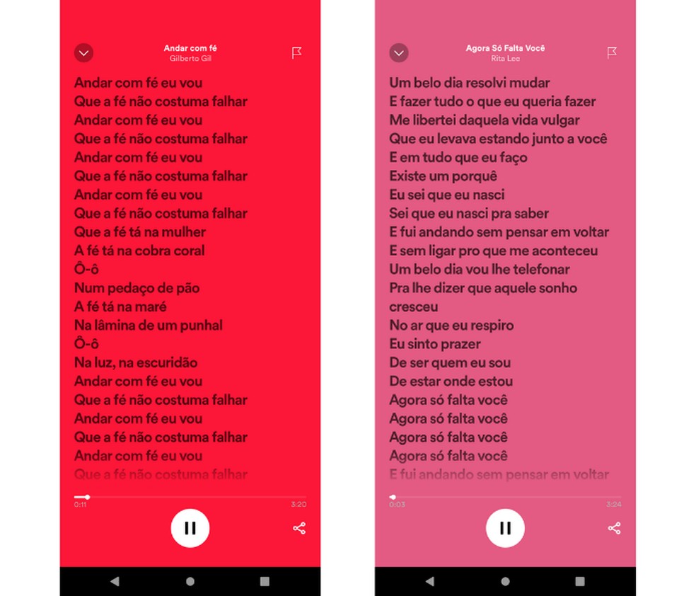 Apps como Spotify e Resso podem inspirar usuários com trechos de músicas  — Foto: Reprodução/Mariana Tralback
