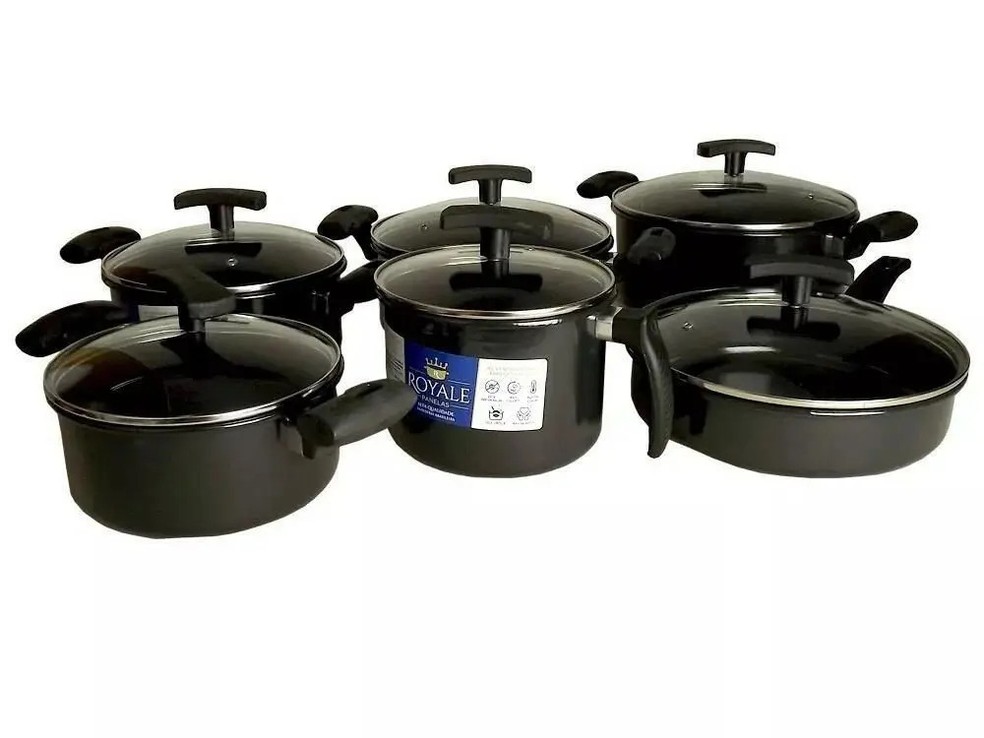 Jogo De Panelas Cerâmica Royale 9 Peças Fogão Indução Tampa Vidro — Foto: Divulgação/Royale