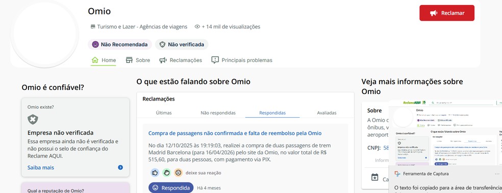  Reprodução/Reclame Aqui