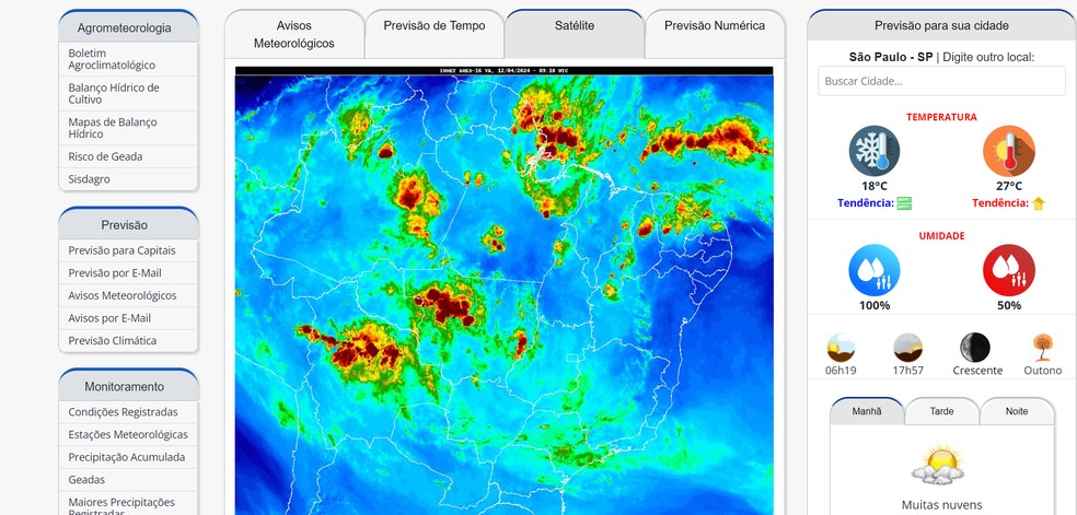 Track climate change in real time with INMET satellite images — Photo: Reproduction/Caroline Silvestre