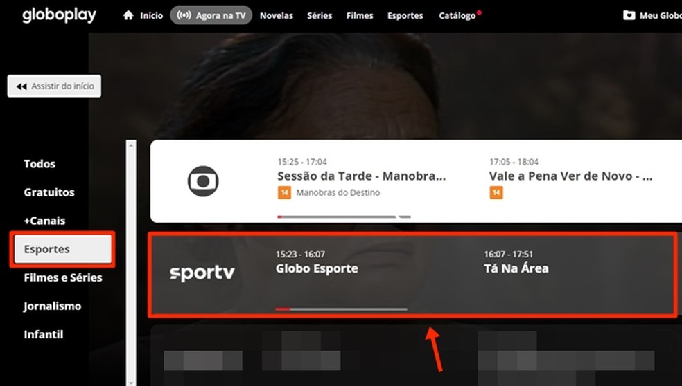 Em "Esportes", opte entre o sinal do SporTV ou do Premiere para acompanhar o Brasileirão 2023 — Foto: Reprodução/Gabriela Andrade