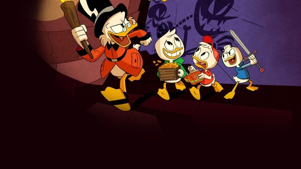 Tio Patinhas com seus sobrinhos-netos Huguinho, Zezinho e Luizinho — Foto: Divulgação/Disney+