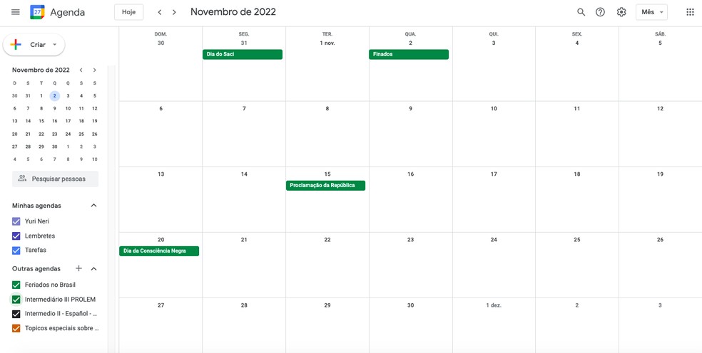 novembro • november 2022  Calendário, Calendário novembro