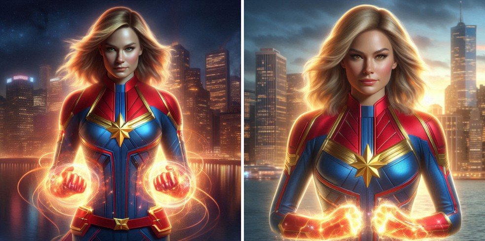 Capitã Marvel mais realista, de acordo com o Copilot — Foto: Reprodução/Copilot
