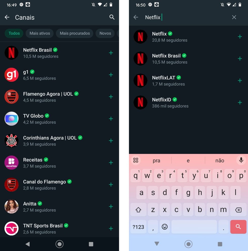 Canais de empresas e famosos têm interagido cada vez mais com usuários no WhatsApp — Foto: Reprodução/Júlio César Gonsalves