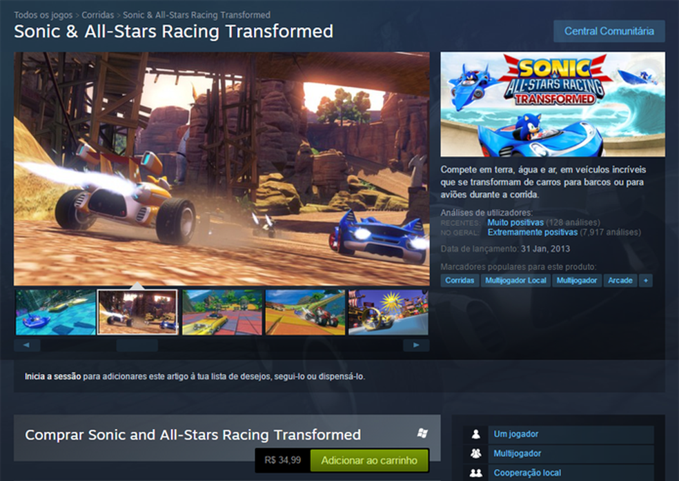 Jogo Sonic e All-Stars Racing Transformed - PS3