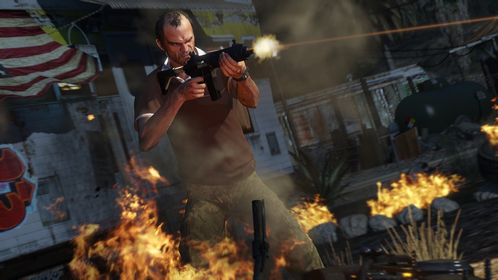 Caótico e engraçado, Trevor se destaca por ser muito imprevísivel ao longo da história de GTA V — Foto: Divulgação/Rockstar Games