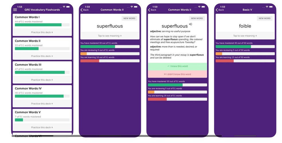 Imagem de divulgação GRE Vocabulary Flashcards — Foto: Divulgação/Apple Store