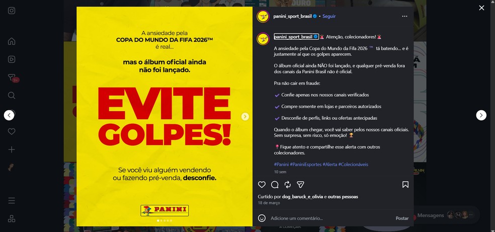  Reprodução/Instagram (@panini_sport_brasil)