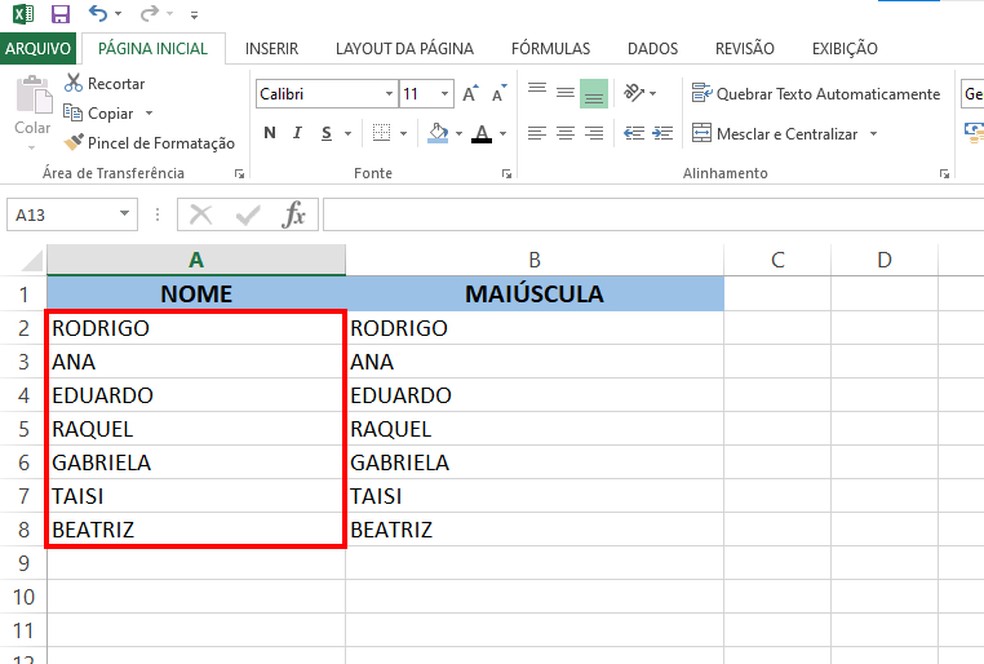 Como deixar todas as letras maiúsculas no Excel