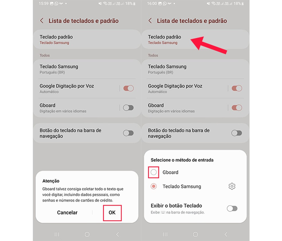 Ação para alterar o teclado padrão do seu celular — Foto: Reprodução/Marcela Franco