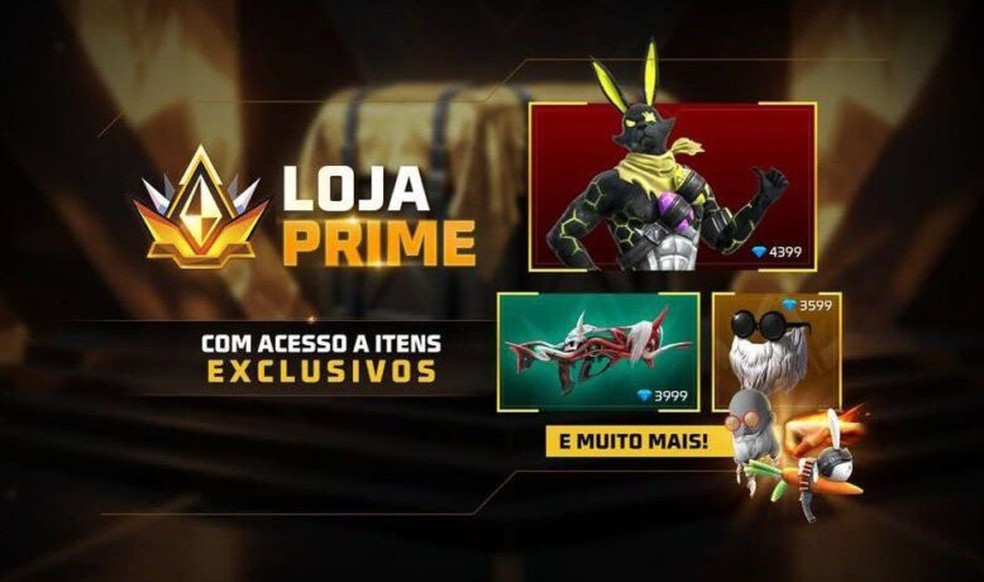 A nova loja prime garante itens exclusivos para serem adquiridos com diamantes no Free Fire — Foto: Reprodução/João Ferreira