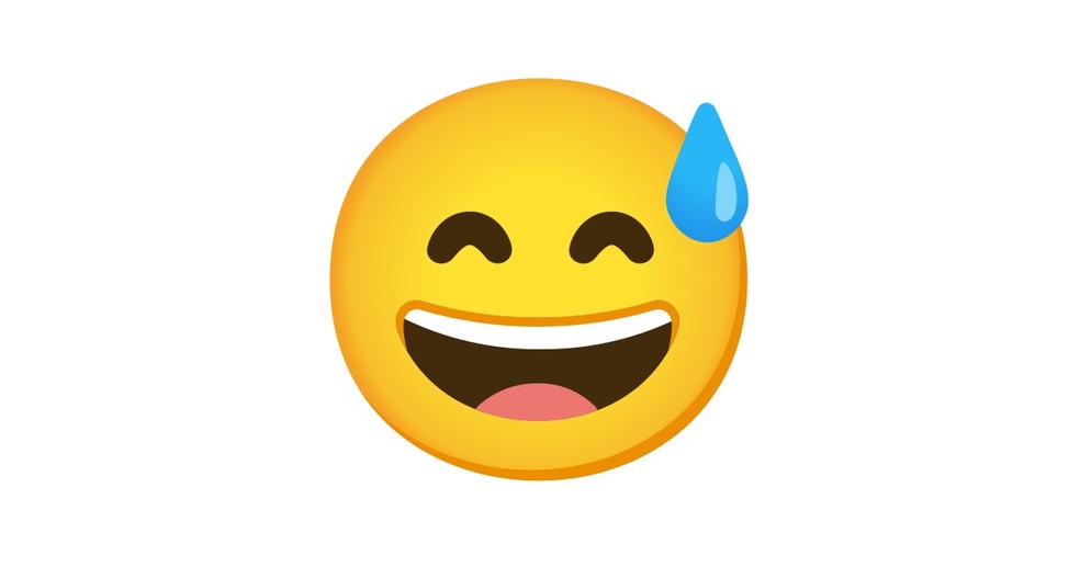 Emoji risonho com gota de suor é comum seu uso em mensagens sarcásticas — Foto: Reprodução/Emojiterra
