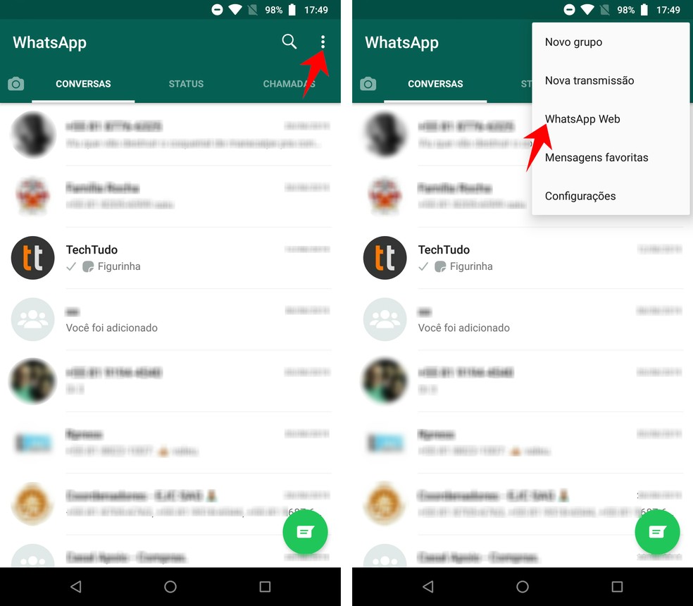 Acessando as configurações do WhatsApp Web no Android — Foto: Reprodução/Rodrigo Fernandes