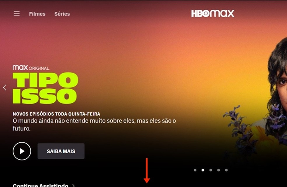 Após abrir o HBO Max, deslize a tela principal para visualizar a seção do Paulistão 2024 — Foto: Reprodução/Gabriela Andrade