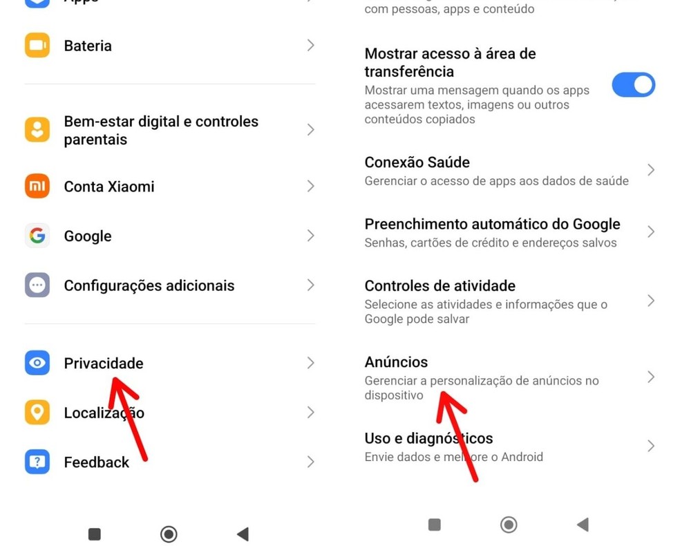 Privacidade de anúncios no Xiaomi — Foto: Reprodução/Gisele Souza