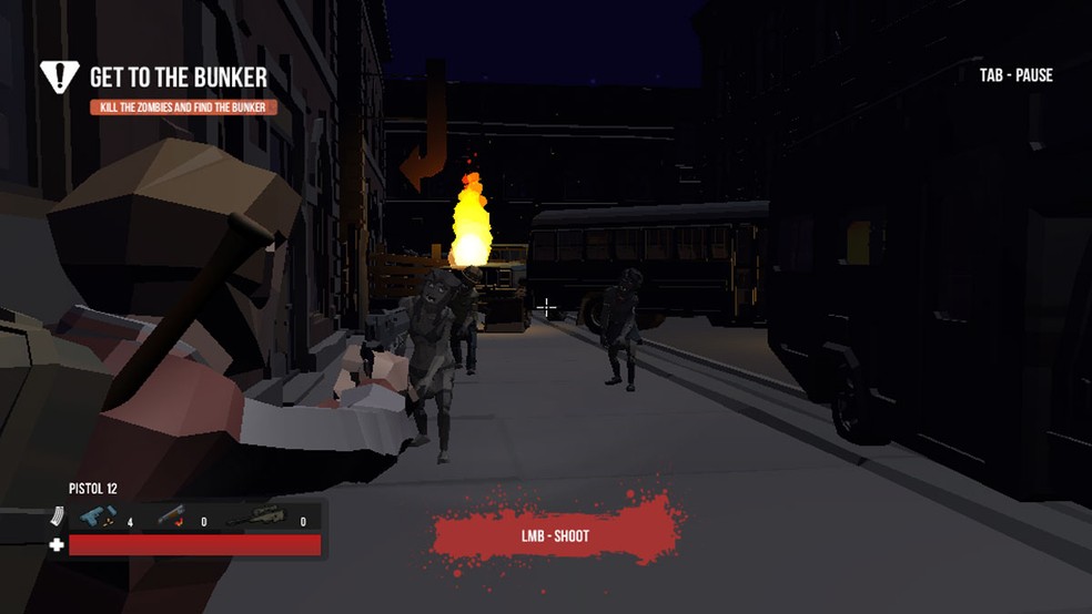Resident Zombie - Horror Shooter utiliza visuais quadrados de Minecraft com uma iluminação mais assustadora — Foto: Reprodução/Rafael Monteiro