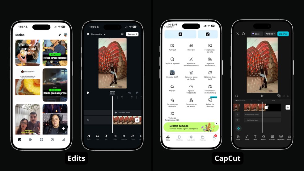 Edits é o editor de vídeo da Meta, com legendas automáticas e exportação sem marca-d'água — Foto: TechTudo/Késya Holanda