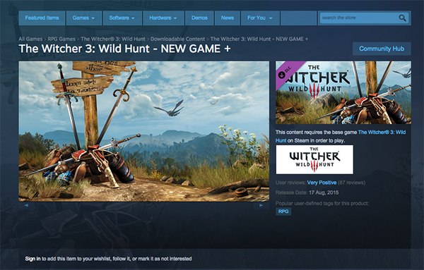 The Witcher 3: Wild Hunt - NEW GAME + on Steam