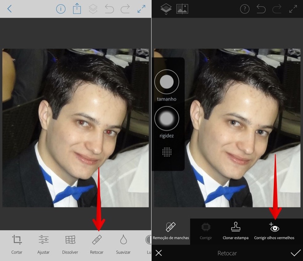 Corrija olhos vermelhos no app Photoshop Fix — Foto: Reprodução/Helito Beggiora