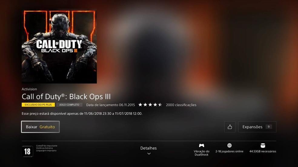 Call of Duty: Black Ops 4 está entre os jogos grátis da PS Plus em julho