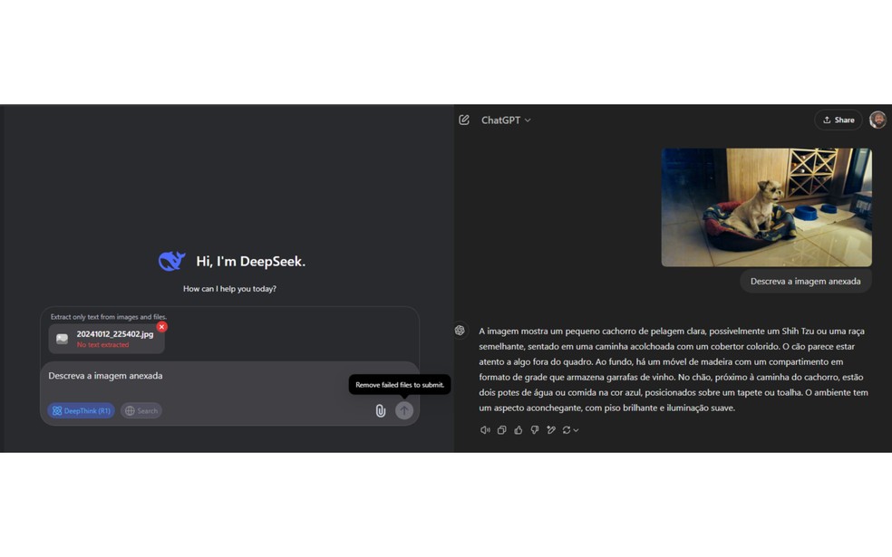  Reprodução/DeepSeek e ChatGPT