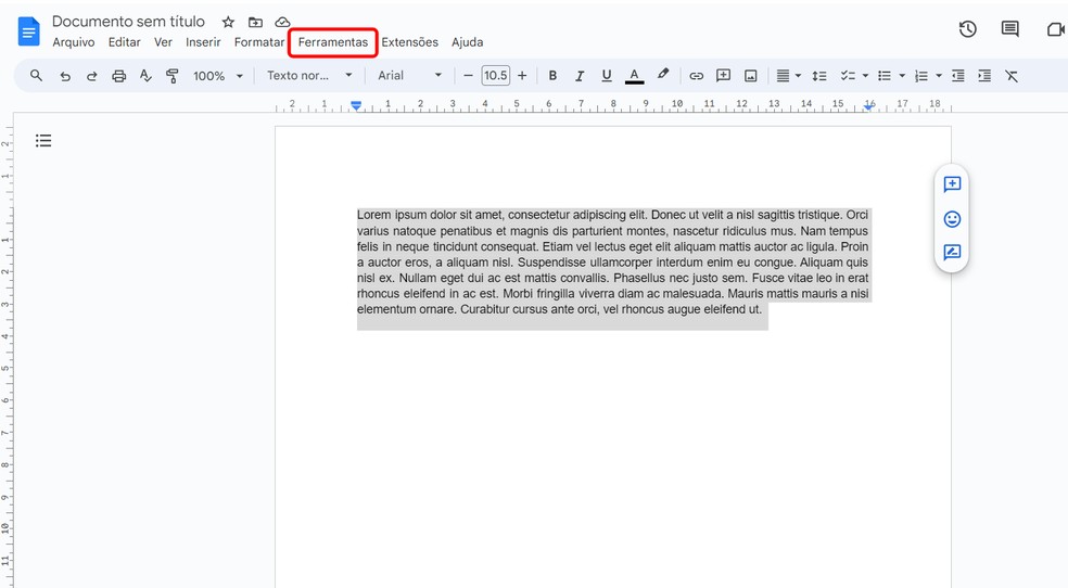 Veja como acessar ferramenta para contar caracteres no Google Docs no PC — Foto: Reprodução/Rodrigo Fernandes