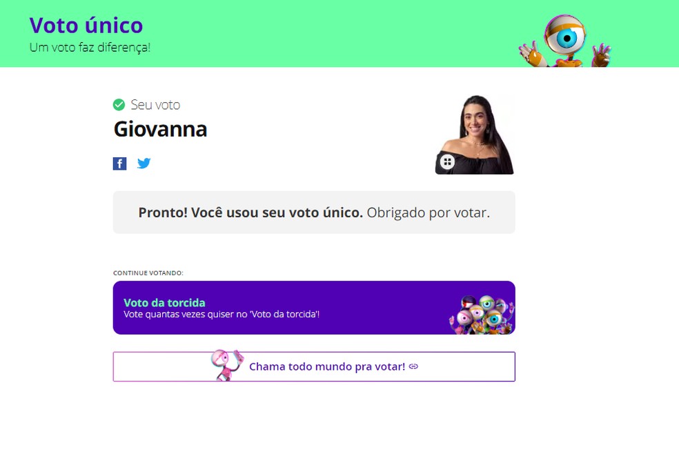 Voto Único Big Brother Brasil 24: espectador só pode depositar um voto em cada berlinda — Foto: Reprodução/Rodrigo Fernandes