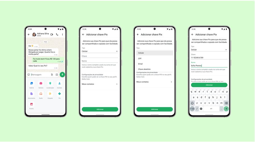 O processo para inserir uma chave Pix em seu perfil do WhatsApp é simples — Foto: Divulgação/WhatsApp