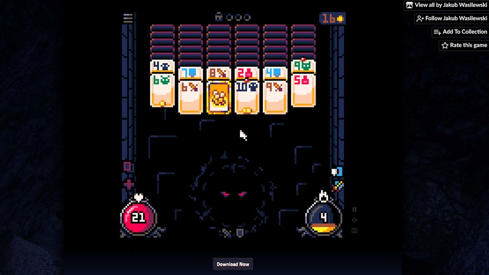 Cartas podem ser movidas em Solitomb como se fosse um jogo de Paciência, mas com batalhas contra monstros — Foto: Reprodução/Solitomb