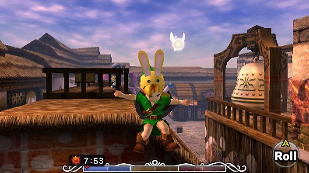 Link com Bunny Hood em uma cena da versão Nintendo 3DS de Majora’s Mask 3D