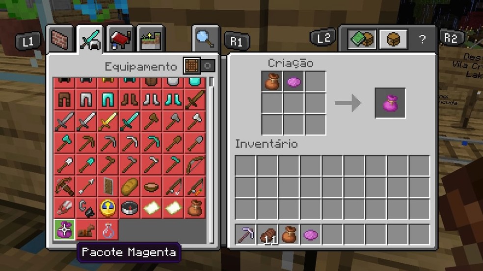 Se desejar, utilize um Corante junto com o Pacote/Bundle para alterar sua cor em Minecraft — Foto: Reprodução/Rafael Monteiro