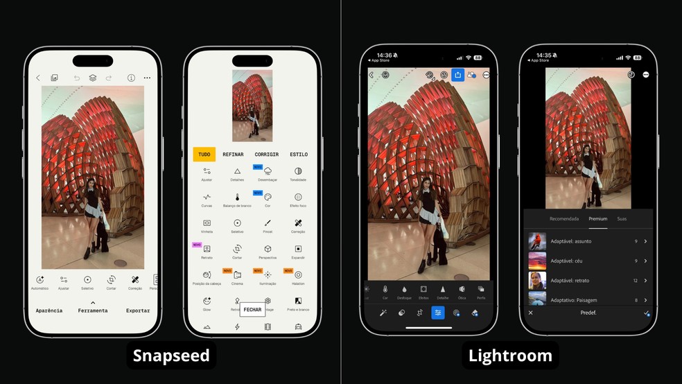 Snapseed é gratuito e permite edição avançada de fotos, incluindo arquivos RAW — Foto: TechTudo/Késya Holanda