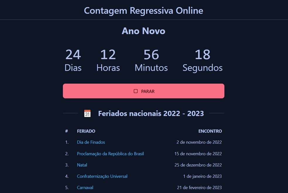 14 de Abr, 2022 Calendário com Feriados e Cont. Regressiva - BRA