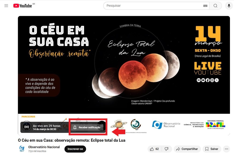 É possível acompanhar o eclipse Lua de Sangue pelo YouTube — Foto: Reprodução/Thaisi Carvalho