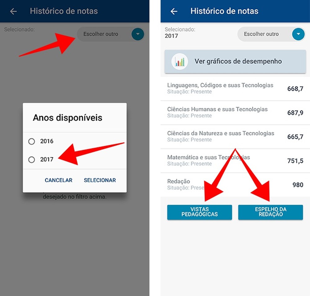 Como usar o app Enem 2018 para acessar histórico de notas