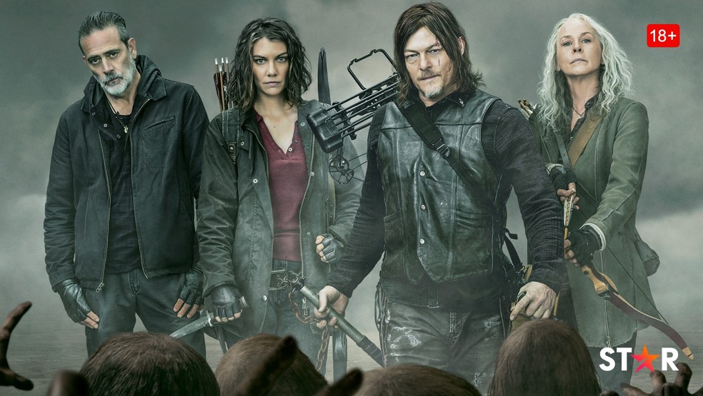 Em pôster promocional da última temporada, os personagens Negan, Maggie, Daryl e Carol ganharam destaque — Foto: Reprodução/Star+