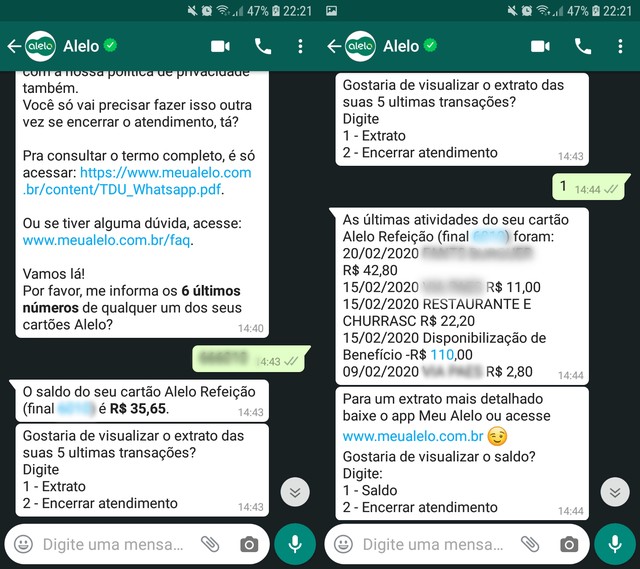 Alelo: como consultar saldo do vale-refeição e ver extrato no WhatsApp