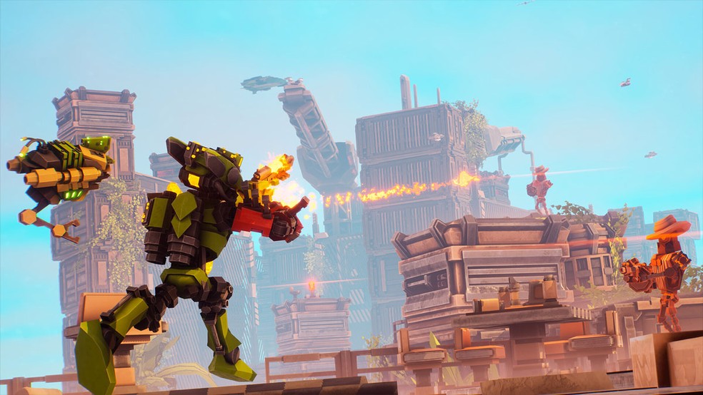 Em Akimbot jogadores controlam o robô fora da lei Exe que precisa salvar todo o universo sozinho — Foto: Reprodução/Steam