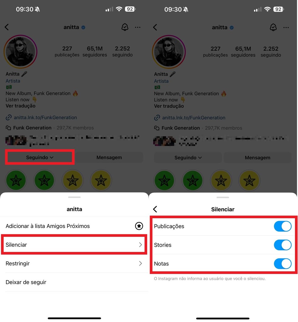 Silenciando o perfil de um contato no Instagram — Foto: Reprodução/Clara Fabro